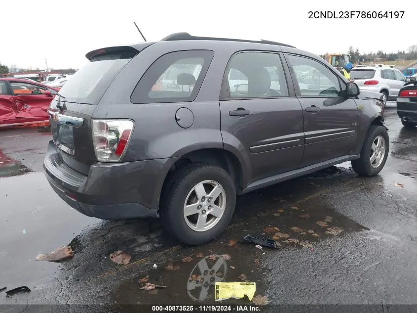 2008 Chevrolet Equinox Ls VIN: 2CNDL23F786064197 Lot: 40873525