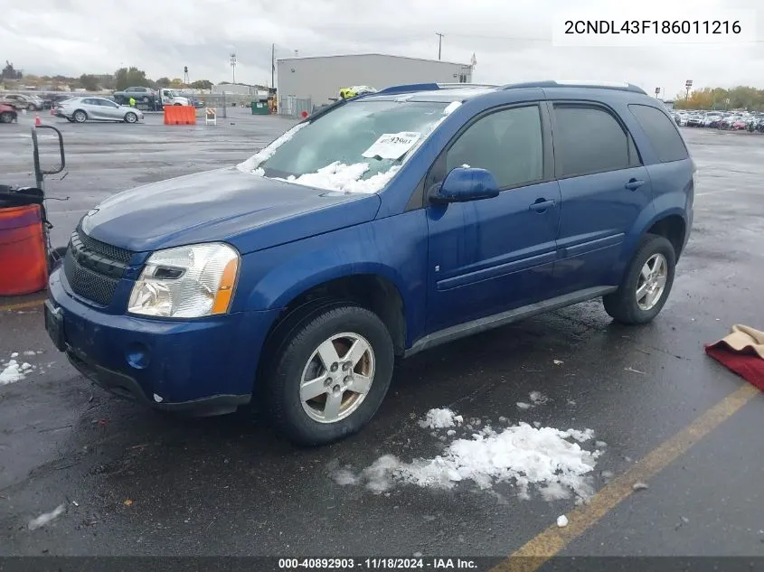 2008 Chevrolet Equinox Lt VIN: 2CNDL43F186011216 Lot: 40892903