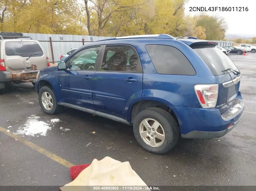 2008 Chevrolet Equinox Lt VIN: 2CNDL43F186011216 Lot: 40892903