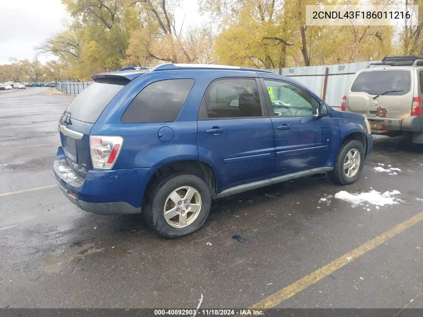 2008 Chevrolet Equinox Lt VIN: 2CNDL43F186011216 Lot: 40892903