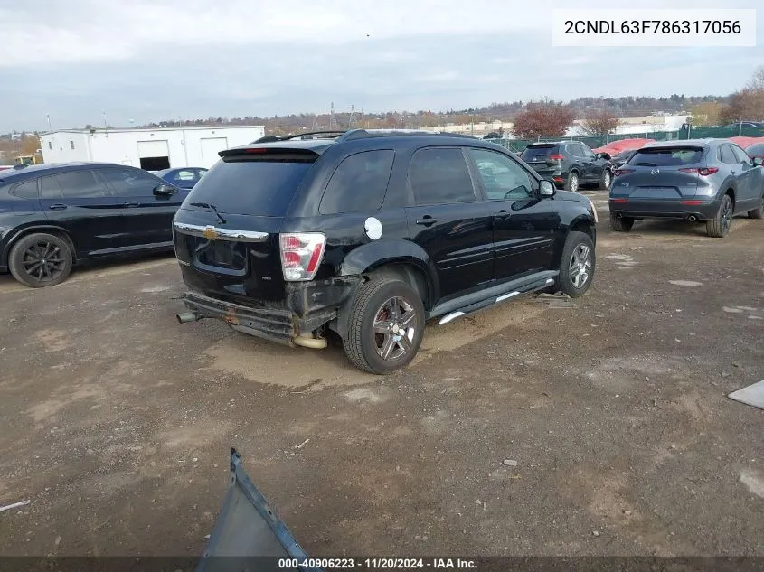 2008 Chevrolet Equinox Lt VIN: 2CNDL63F786317056 Lot: 40906223