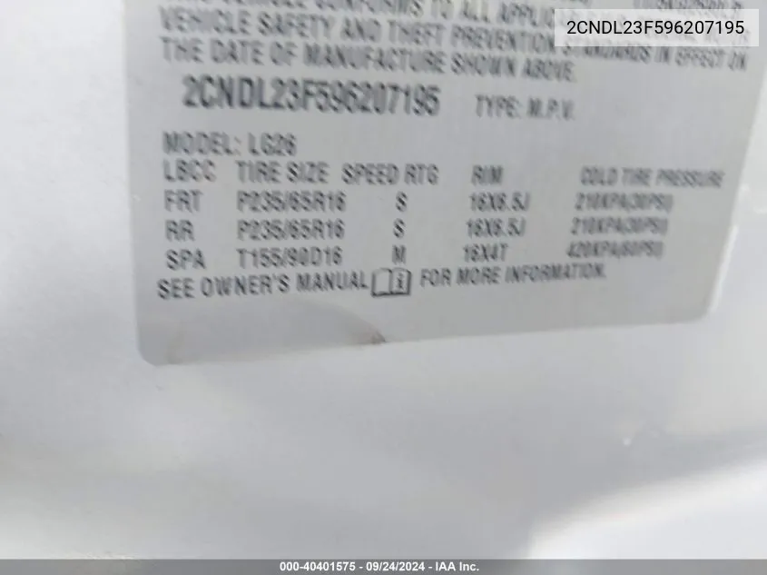 2CNDL23F596207195 2009 Chevrolet Equinox Ls