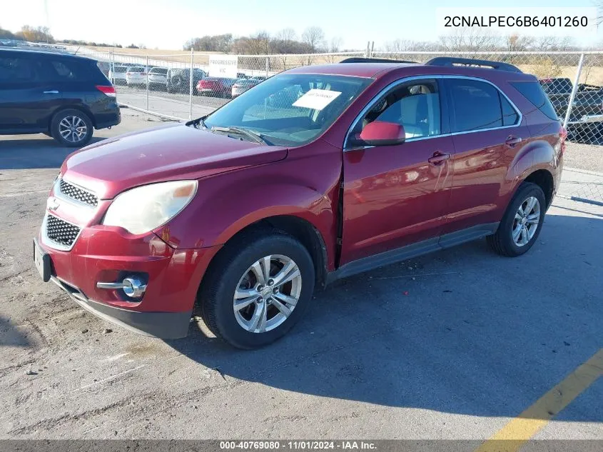 2011 Chevrolet Equinox 2Lt VIN: 2CNALPEC6B6401260 Lot: 40769080