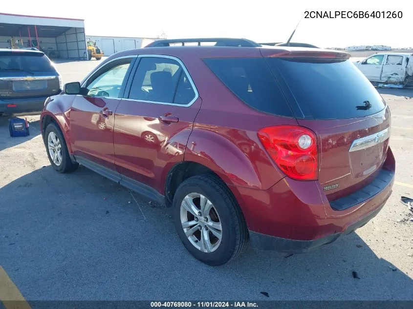 2011 Chevrolet Equinox 2Lt VIN: 2CNALPEC6B6401260 Lot: 40769080