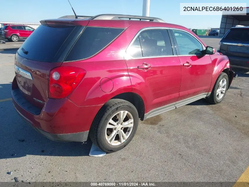 2011 Chevrolet Equinox 2Lt VIN: 2CNALPEC6B6401260 Lot: 40769080