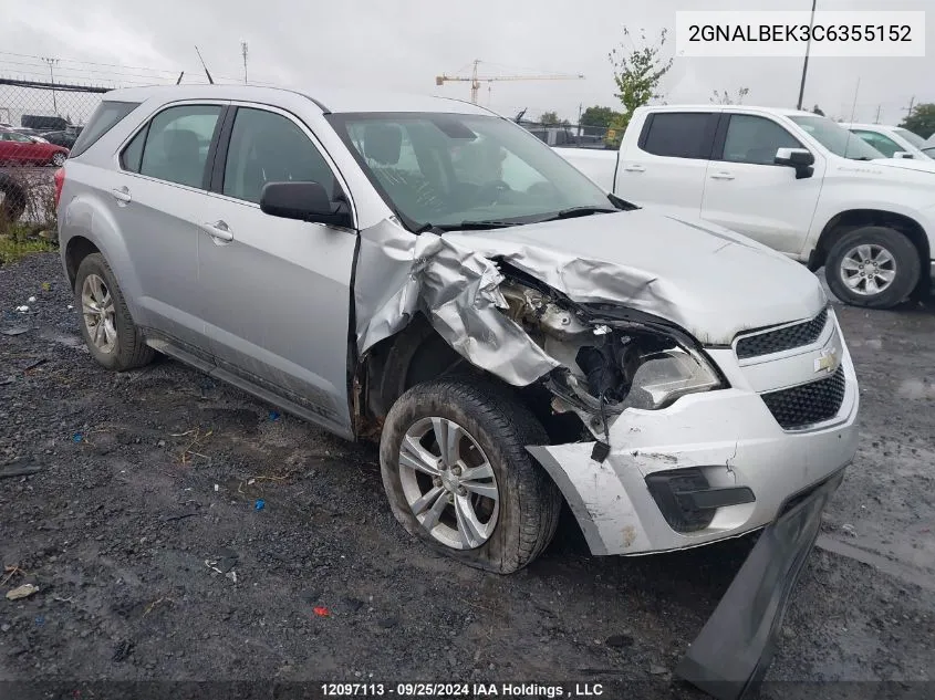 2012 Chevrolet Equinox VIN: 2GNALBEK3C6355152 Lot: 12097113