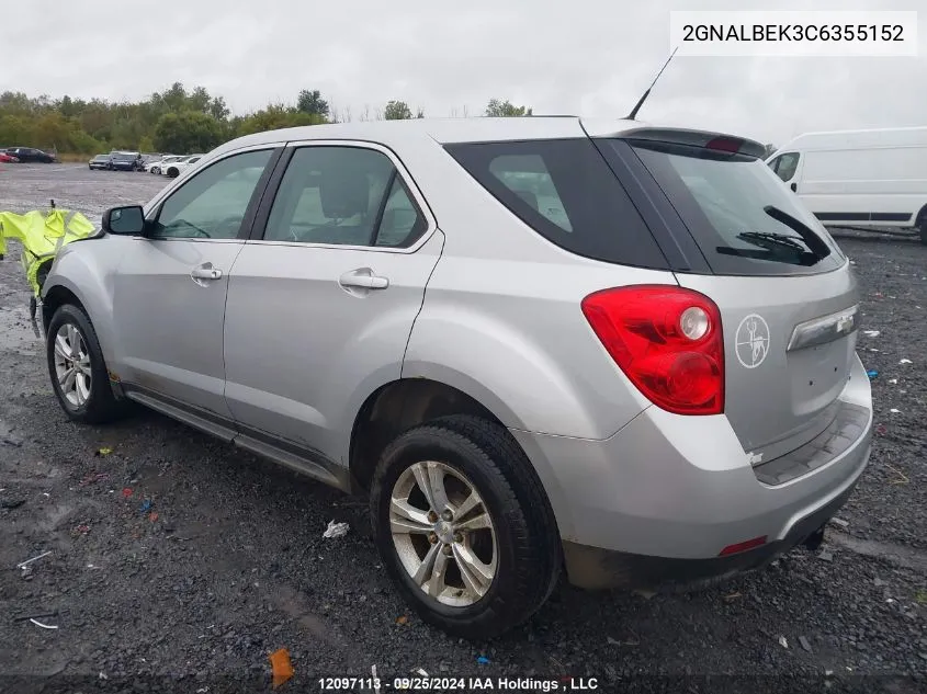 2012 Chevrolet Equinox VIN: 2GNALBEK3C6355152 Lot: 12097113