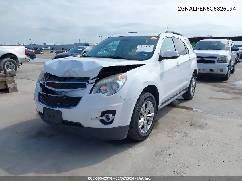 2012 Chevrolet Equinox 2Lt VIN: 2GNALPEK6C6326094 Lot: 39342976