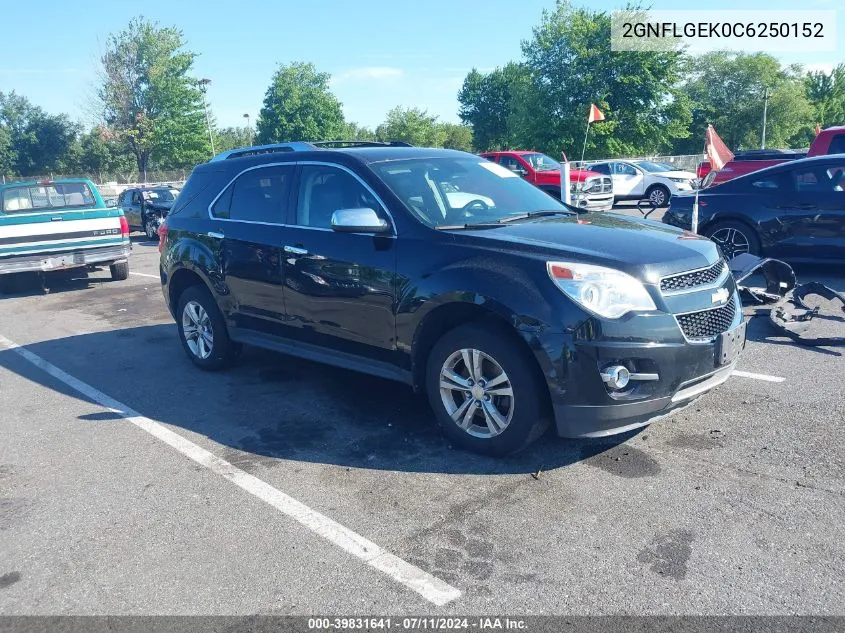 2012 Chevrolet Equinox Ltz VIN: 2GNFLGEK0C6250152 Lot: 39831641