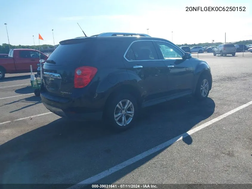 2012 Chevrolet Equinox Ltz VIN: 2GNFLGEK0C6250152 Lot: 39831641