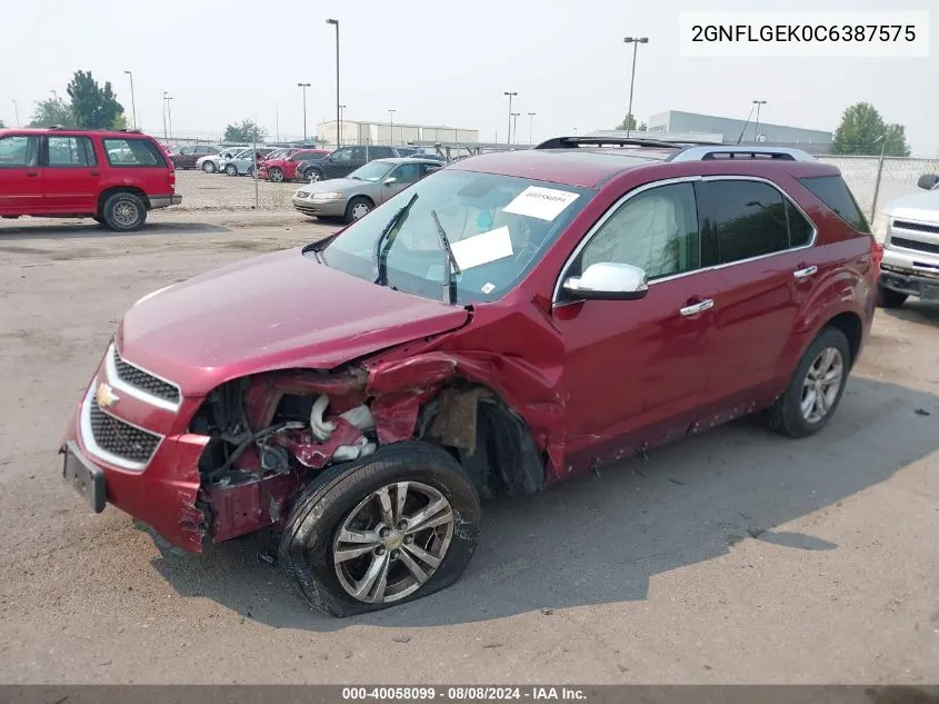 2012 Chevrolet Equinox Ltz VIN: 2GNFLGEK0C6387575 Lot: 40058099