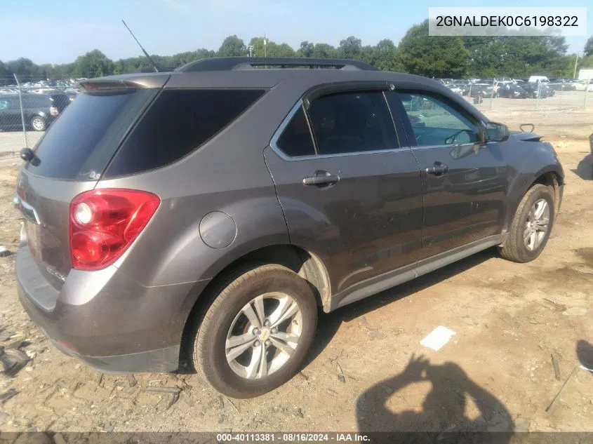 2012 Chevrolet Equinox 1Lt VIN: 2GNALDEK0C6198322 Lot: 40113381