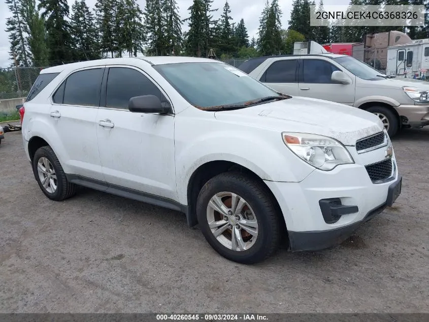 2012 Chevrolet Equinox Ls VIN: 2GNFLCEK4C6368326 Lot: 40260545