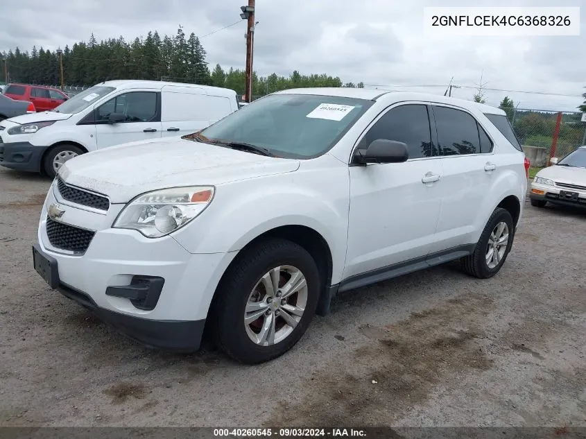 2012 Chevrolet Equinox Ls VIN: 2GNFLCEK4C6368326 Lot: 40260545