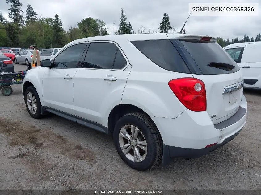 2GNFLCEK4C6368326 2012 Chevrolet Equinox Ls