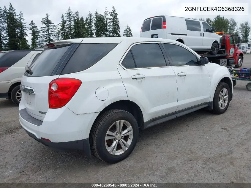 2012 Chevrolet Equinox Ls VIN: 2GNFLCEK4C6368326 Lot: 40260545