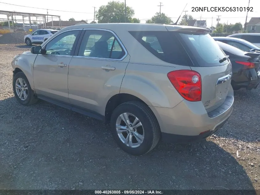 2012 Chevrolet Equinox Ls VIN: 2GNFLCEK5C6310192 Lot: 40263805