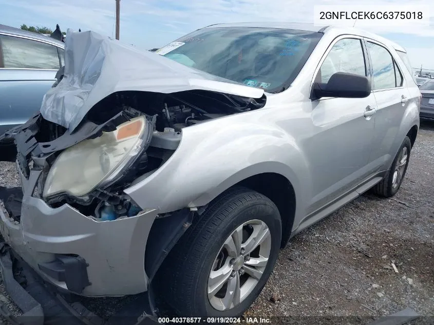 2012 Chevrolet Equinox Ls VIN: 2GNFLCEK6C6375018 Lot: 40378577