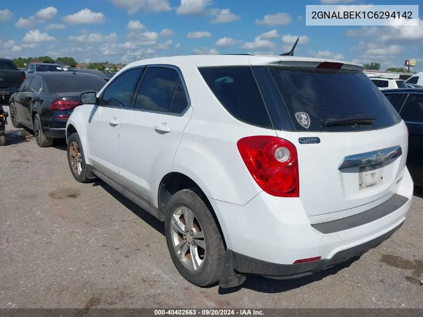 2012 Chevrolet Equinox Ls VIN: 2GNALBEK1C6294142 Lot: 40402663