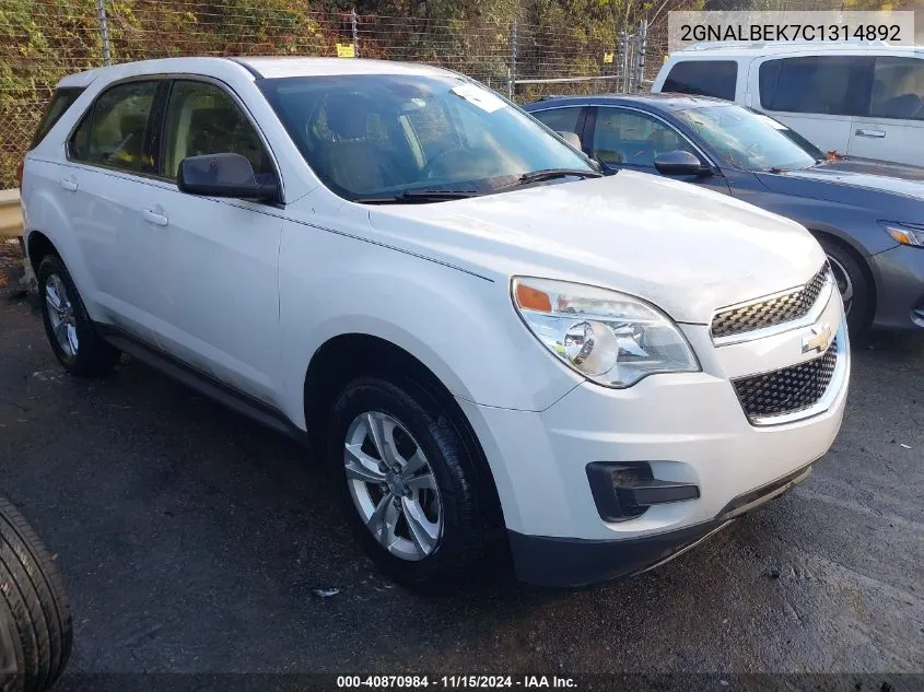 2012 Chevrolet Equinox Ls VIN: 2GNALBEK7C1314892 Lot: 40870984