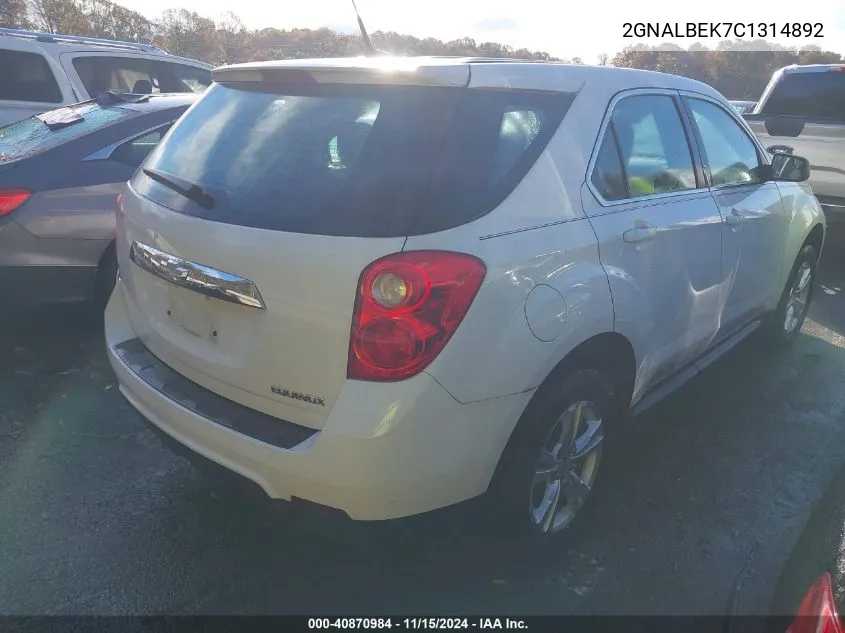 2012 Chevrolet Equinox Ls VIN: 2GNALBEK7C1314892 Lot: 40870984