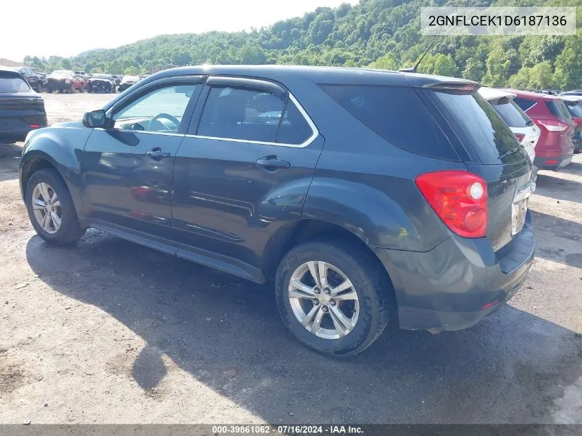 2013 Chevrolet Equinox Ls VIN: 2GNFLCEK1D6187136 Lot: 39861062