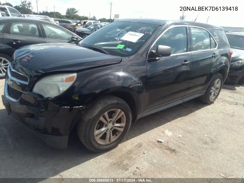 2013 Chevrolet Equinox Ls VIN: 2GNALBEK7D6139418 Lot: 39885013