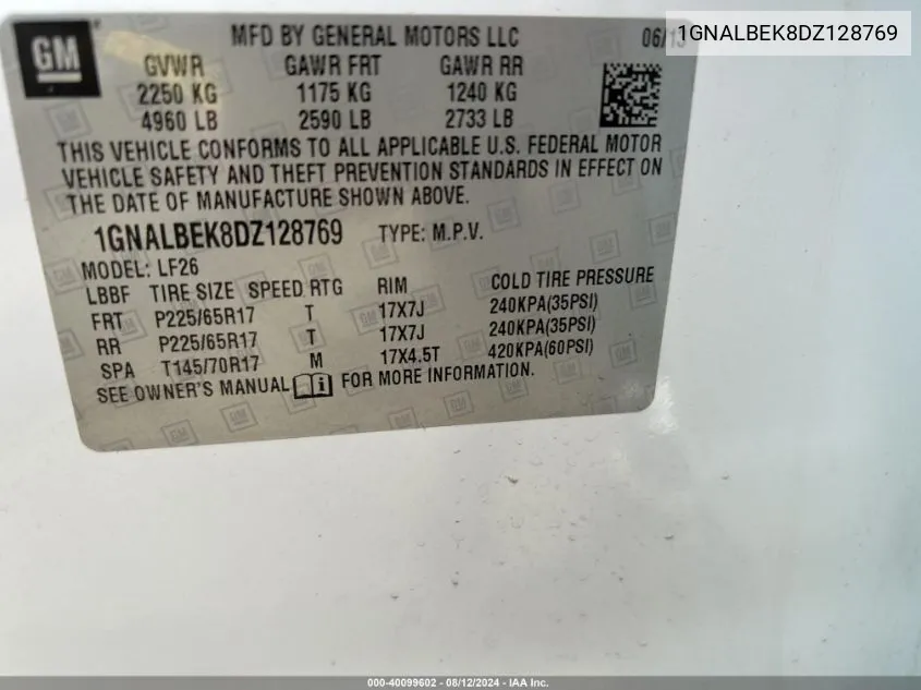 1GNALBEK8DZ128769 2013 Chevrolet Equinox Ls