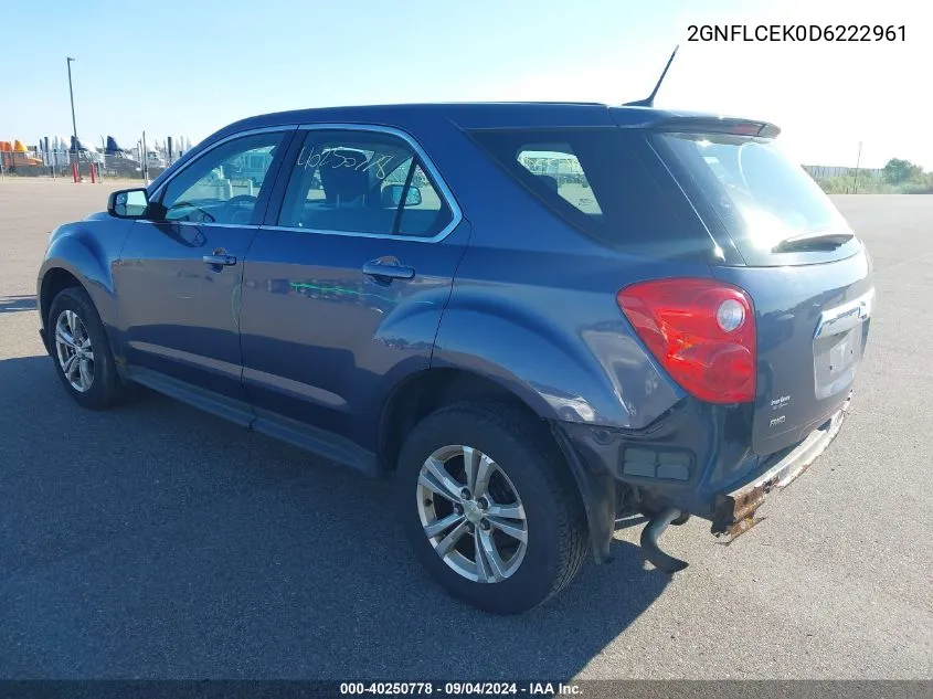 2013 Chevrolet Equinox Ls VIN: 2GNFLCEK0D6222961 Lot: 40250778