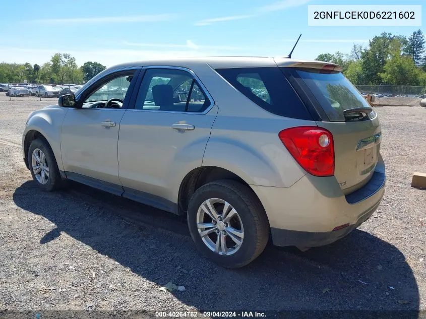 2013 Chevrolet Equinox Ls VIN: 2GNFLCEK0D6221602 Lot: 40264762