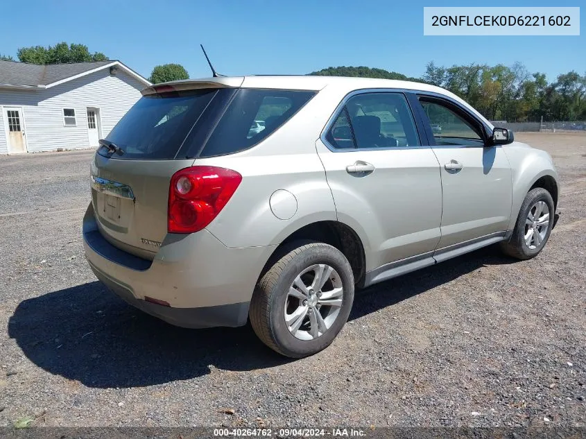 2013 Chevrolet Equinox Ls VIN: 2GNFLCEK0D6221602 Lot: 40264762