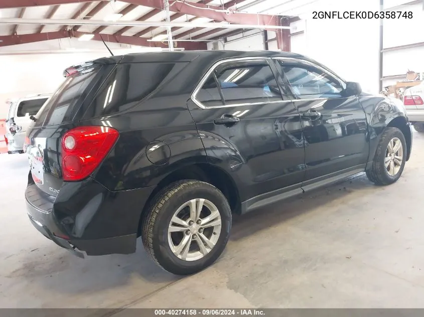 2013 Chevrolet Equinox Ls VIN: 2GNFLCEK0D6358748 Lot: 40274158