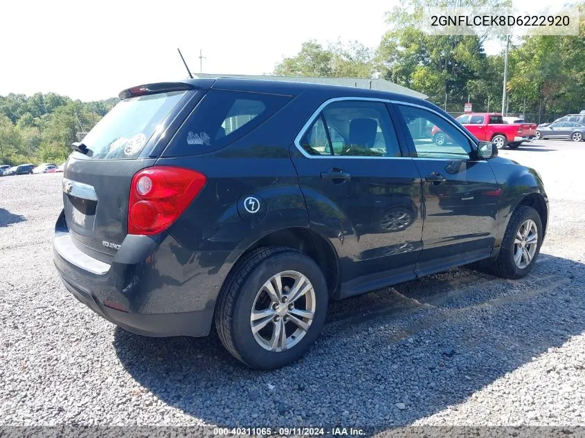 2013 Chevrolet Equinox Ls VIN: 2GNFLCEK8D6222920 Lot: 40311065