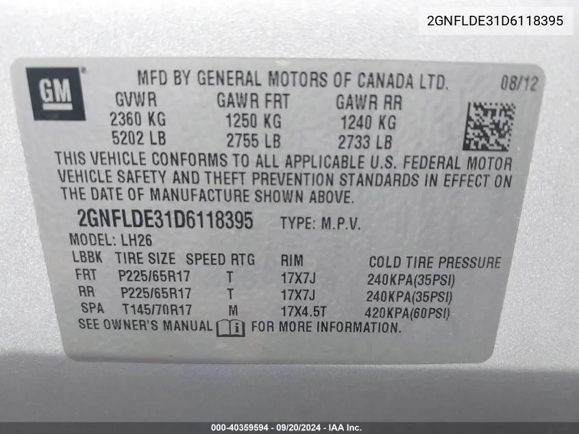 2GNFLDE31D6118395 2013 Chevrolet Equinox 1Lt