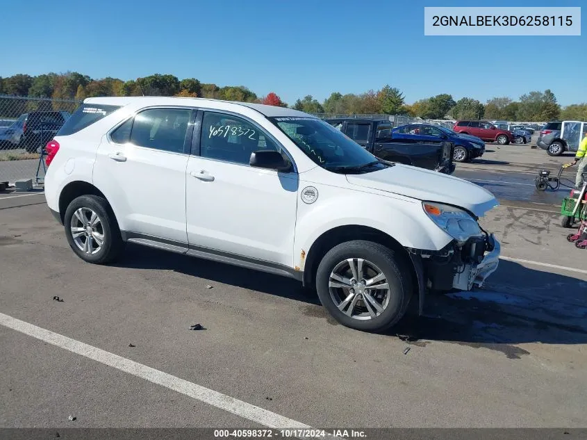 2013 Chevrolet Equinox Ls VIN: 2GNALBEK3D6258115 Lot: 40598372