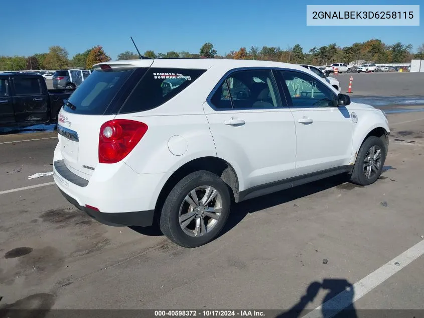 2013 Chevrolet Equinox Ls VIN: 2GNALBEK3D6258115 Lot: 40598372