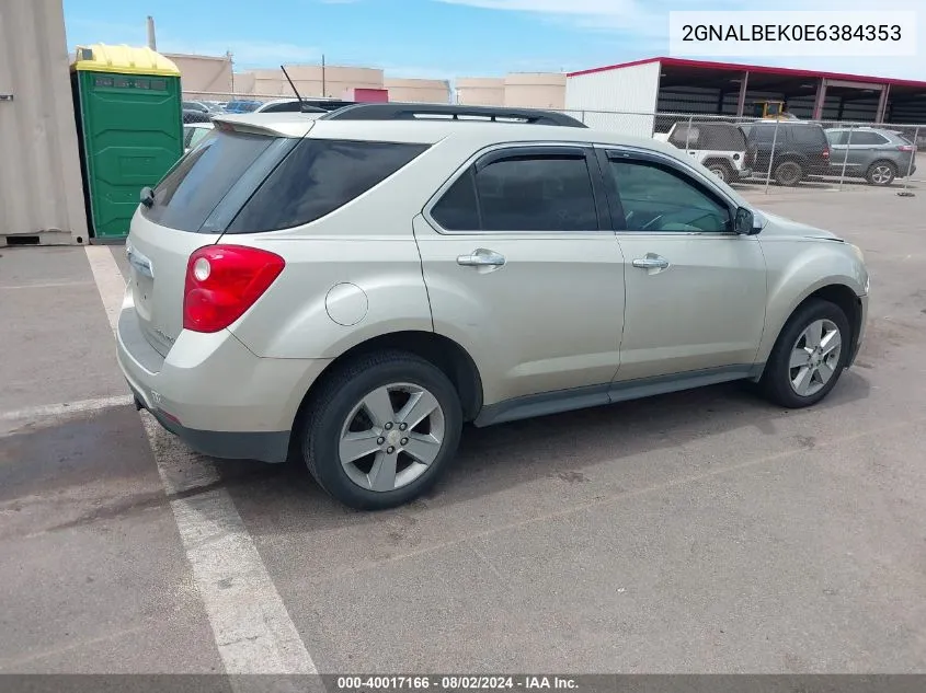 2014 Chevrolet Equinox 1Lt VIN: 2GNALBEK0E6384353 Lot: 40017166