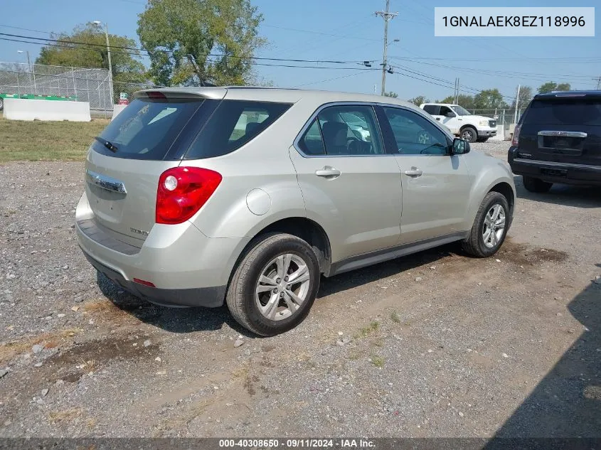 2014 Chevrolet Equinox Ls VIN: 1GNALAEK8EZ118996 Lot: 40308650