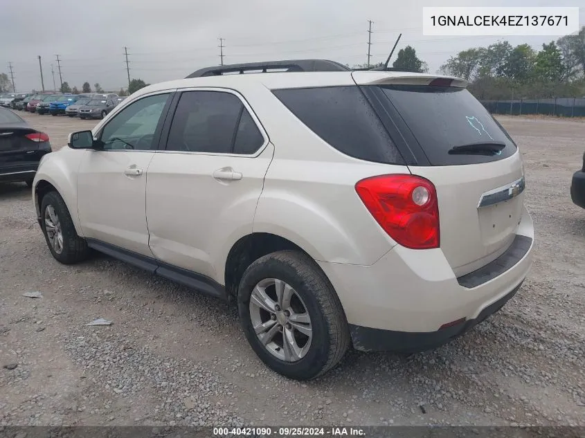 2014 Chevrolet Equinox 2Lt VIN: 1GNALCEK4EZ137671 Lot: 40421090