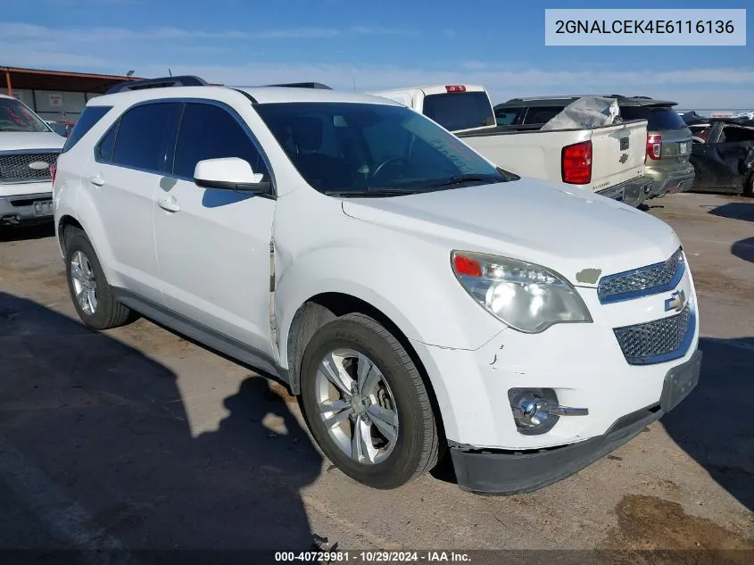 2014 Chevrolet Equinox 2Lt VIN: 2GNALCEK4E6116136 Lot: 40729981