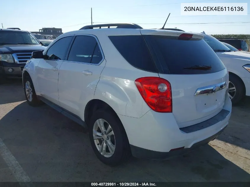 2014 Chevrolet Equinox 2Lt VIN: 2GNALCEK4E6116136 Lot: 40729981