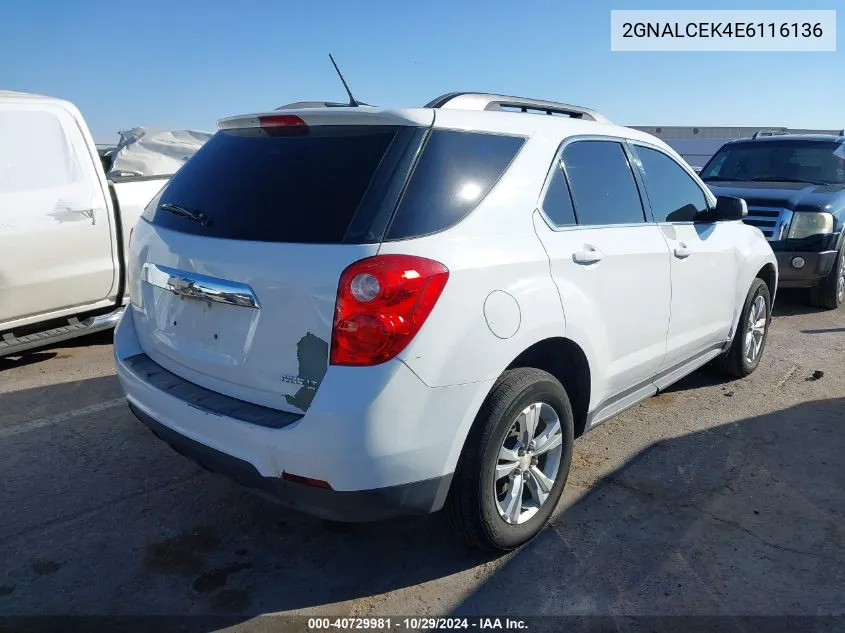 2014 Chevrolet Equinox 2Lt VIN: 2GNALCEK4E6116136 Lot: 40729981