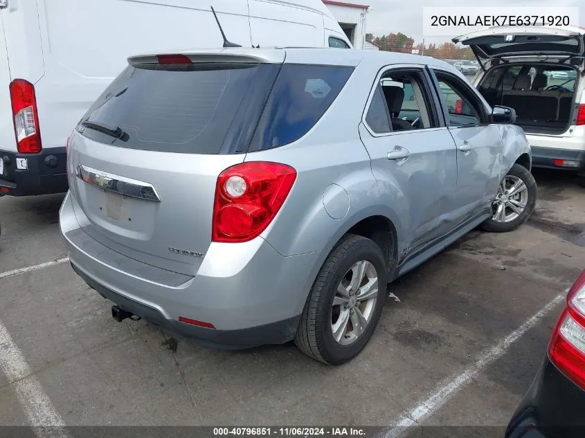 2014 Chevrolet Equinox Ls VIN: 2GNALAEK7E6371920 Lot: 40796851