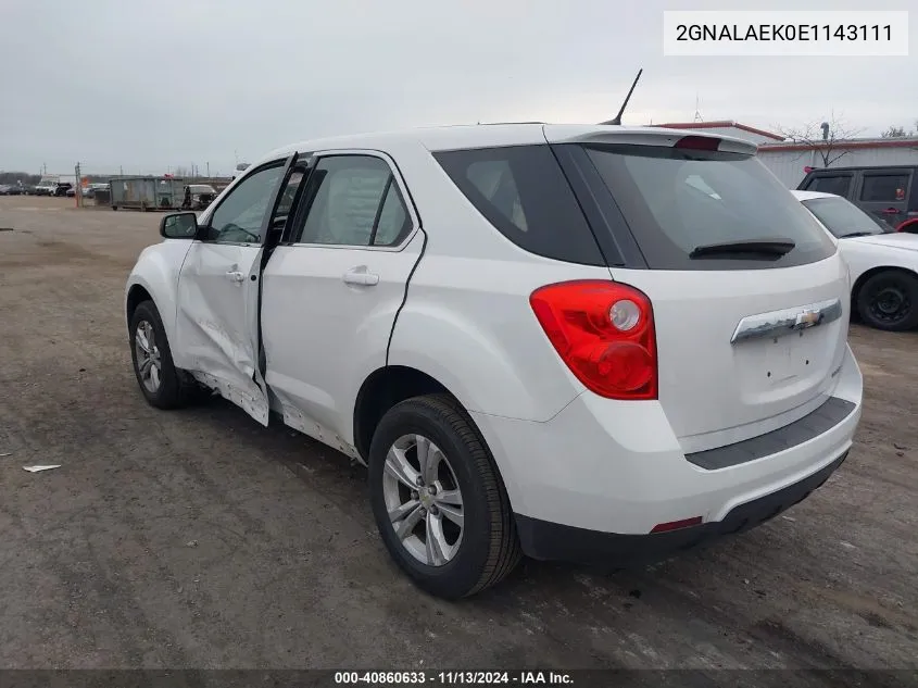 2014 Chevrolet Equinox Ls VIN: 2GNALAEK0E1143111 Lot: 40860633