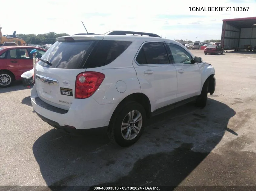 2015 Chevrolet Equinox 1Lt VIN: 1GNALBEK0FZ118367 Lot: 40393518