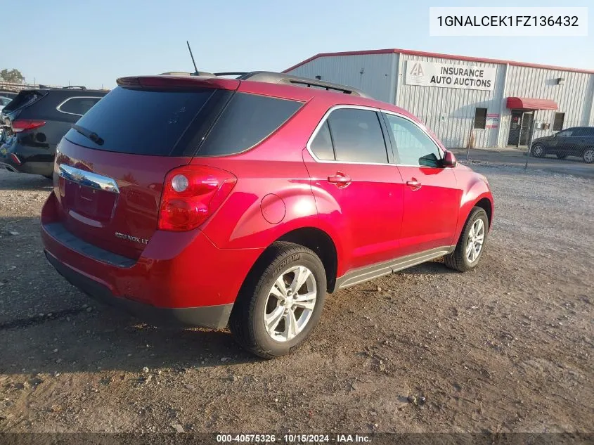 2015 Chevrolet Equinox 2Lt VIN: 1GNALCEK1FZ136432 Lot: 40575326