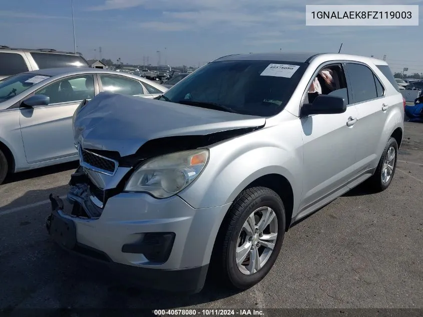 2015 Chevrolet Equinox Ls VIN: 1GNALAEK8FZ119003 Lot: 40578080