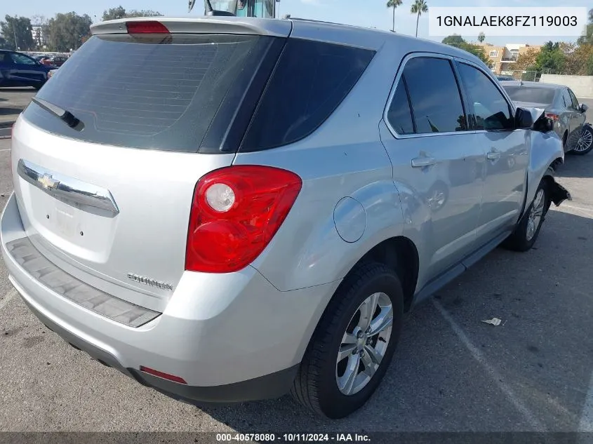 2015 Chevrolet Equinox Ls VIN: 1GNALAEK8FZ119003 Lot: 40578080