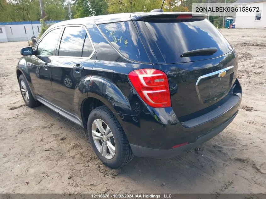 2016 Chevrolet Equinox Ls VIN: 2GNALBEK0G6158672 Lot: 12116678