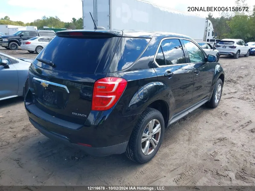 2016 Chevrolet Equinox Ls VIN: 2GNALBEK0G6158672 Lot: 12116678